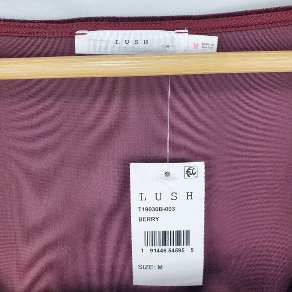 Lush Women's Berry Purple Cropped Blouse Top Long Sleeve Square Neck Size Medium - Picture 7 of 9